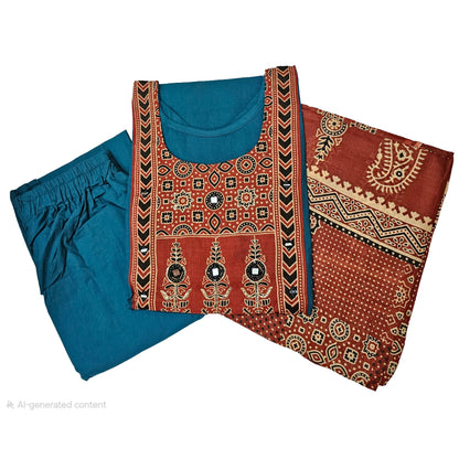 Women kurti with pant and dupatta |Rama blue print 1 sets | Dabuset