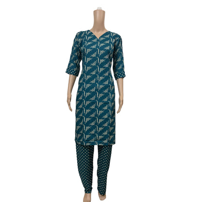 Women’s Liva Rayon Kurti & Pant Set | Daily Wear | Rama green leafy top with pant