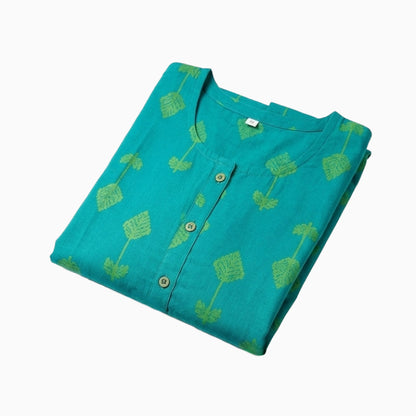 Women Kurti | Ramar green with Ikkat pattern Only Kurti