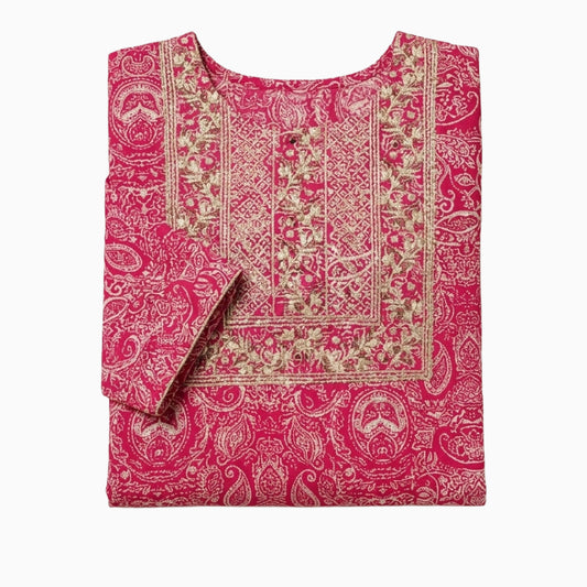 Women Anarkali | Rani pink multi floral with embroidery in yoke