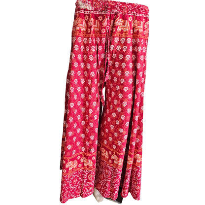 Women’s Cotton Flared Palazzo (Divider Skirt) with Drawstring| Red Floral pant