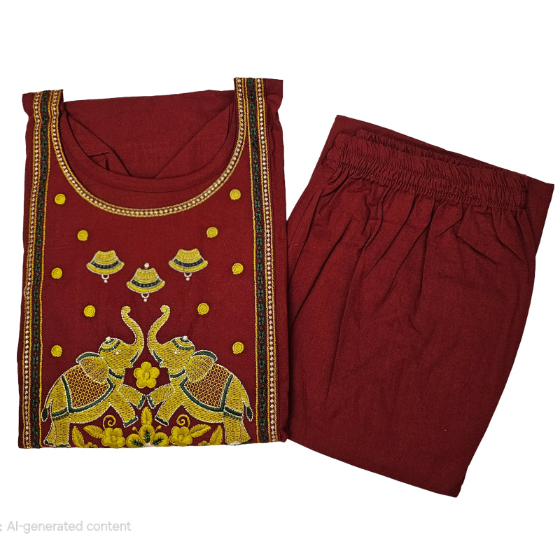 Women kurti with pant | Red Maroon Embroidery sets | Dabuset