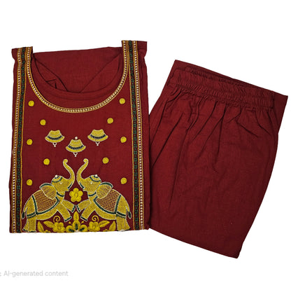 Women kurti with pant | Red Maroon Embroidery sets | Dabuset