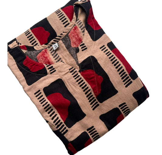 Women Kurti | Princess cut Red maroon and black geometrical patterns | only kurti top | ALINETOP
