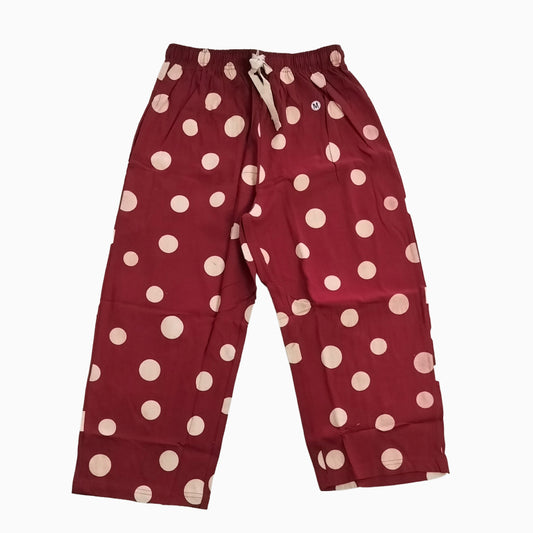 Women Capri Pant | Reddish maroon with cream dots | CAPRIS
