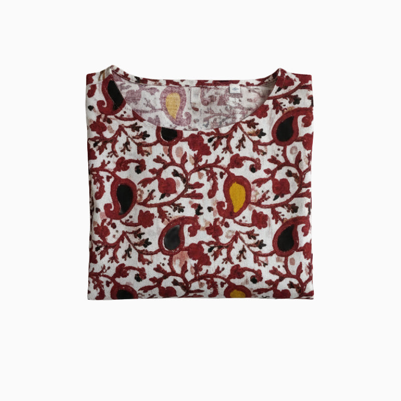 Women Kurti | Straight cut | Reddish maroon with multicolor flowers