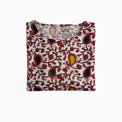Women Kurti | Straight cut | Reddish maroon with multicolor flowers