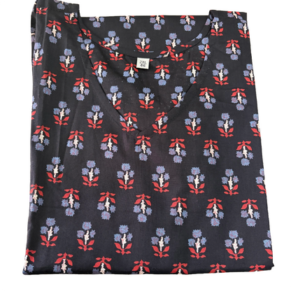 Women's Cotton Short Kurti | Red grey bhutta in black