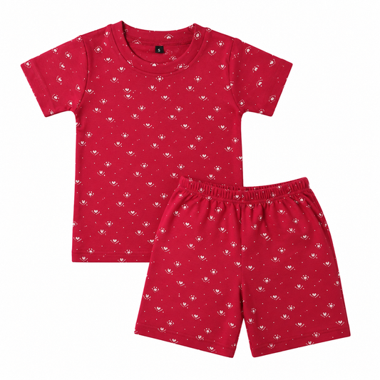 T-shirt with shorts co-ord sets| Interlock Fabric | COORDSET| BSS| Red Heart print