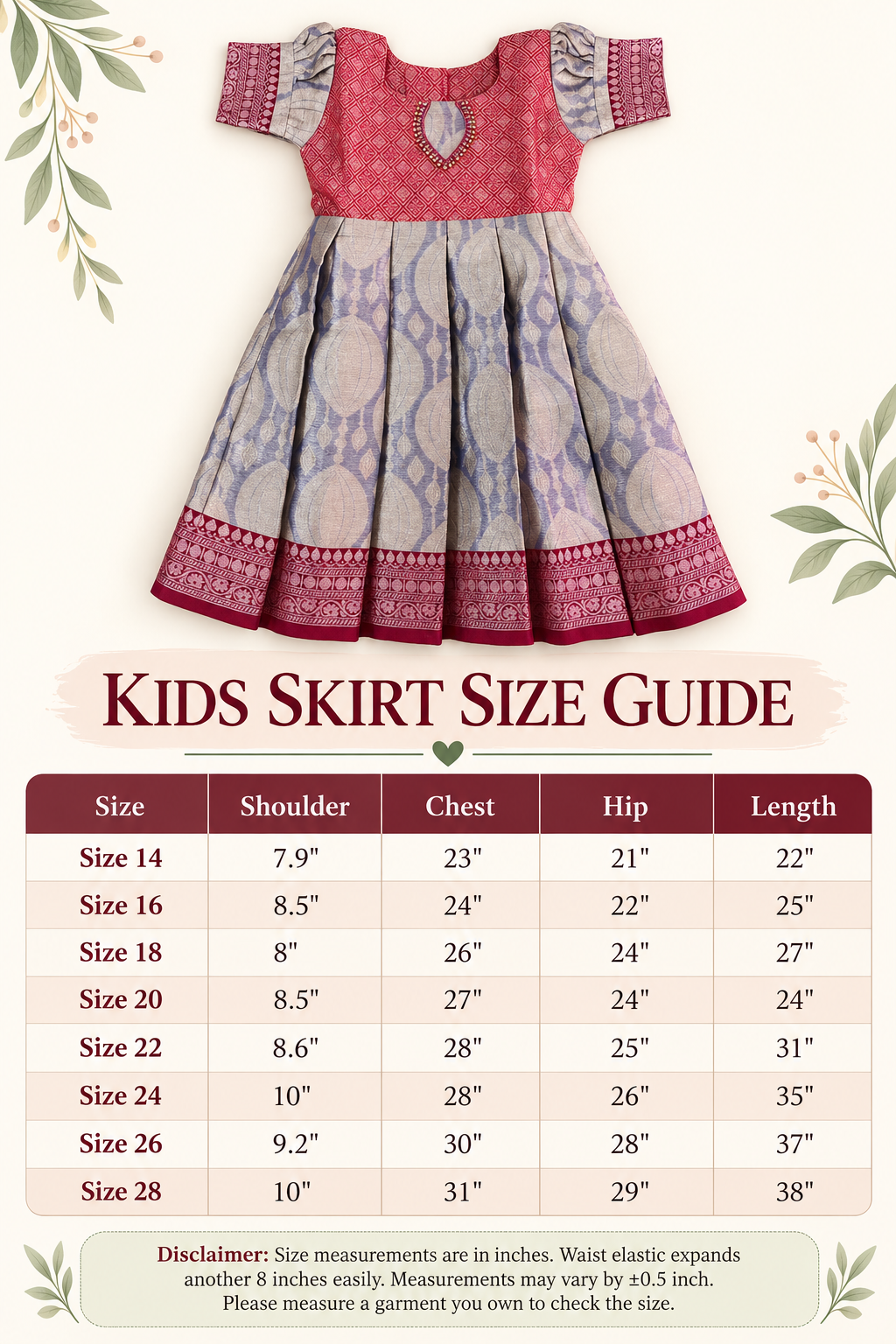 Girls Ethnic Kanchi silk type Frock | Red Maroon with light purple