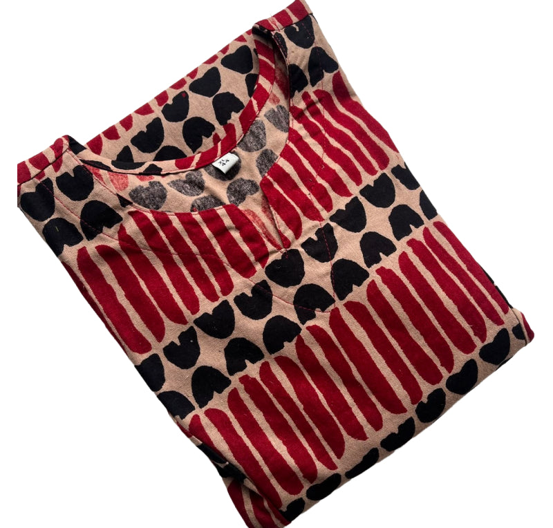 Women Kurti | Princess cut Red maroon and black stripes| only kurti | ALINETOP