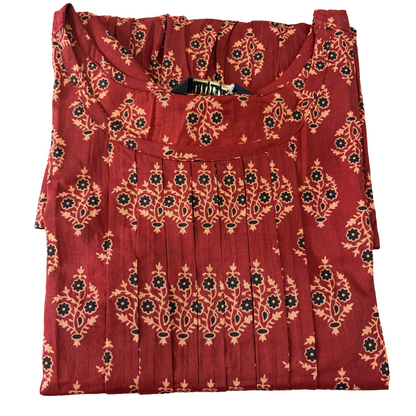 Women's Cotton Short Kurti | Red maroon pintuck top