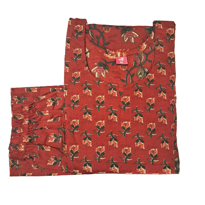 Women kurti with pant | Red maroon with floral set