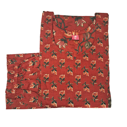 Women kurti with pant | Red maroon with floral set