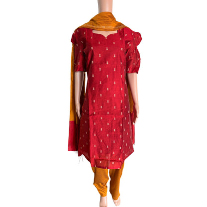 Women kurti with pant and dupatta | Straight cut Red with Mustard (Neck pattern 3) l silkcotton