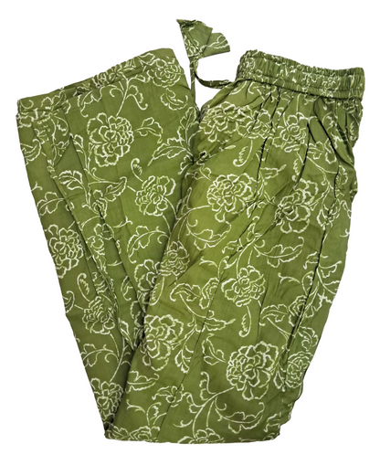 Women's Cotton 16 Kali Divider Skirt Palazzo Pants – Creamish outlines in green