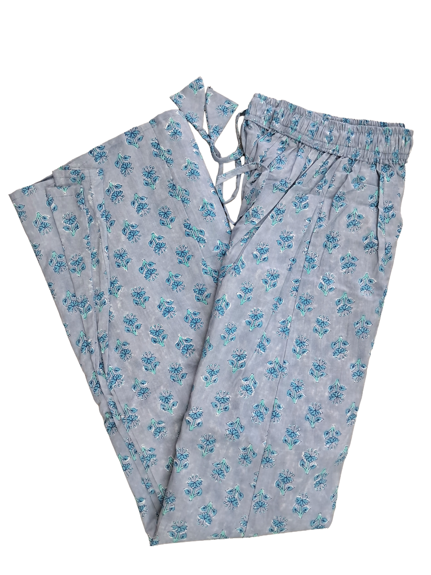 Women's Cotton 16 Kali Divider Skirt Palazzo Pants – Small Blue  Flowers In light Grey