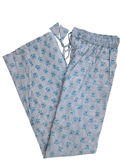 Women's Cotton 16 Kali Divider Skirt Palazzo Pants – Small Blue  Flowers In light Grey