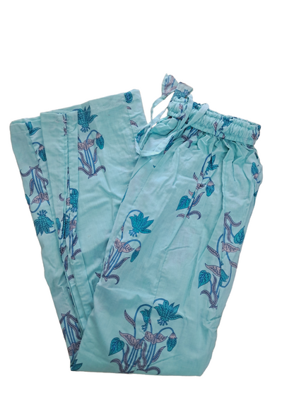 Women's Cotton 16 Kali Divider Skirt Palazzo Pants – Flowers ad leaves in bluish green