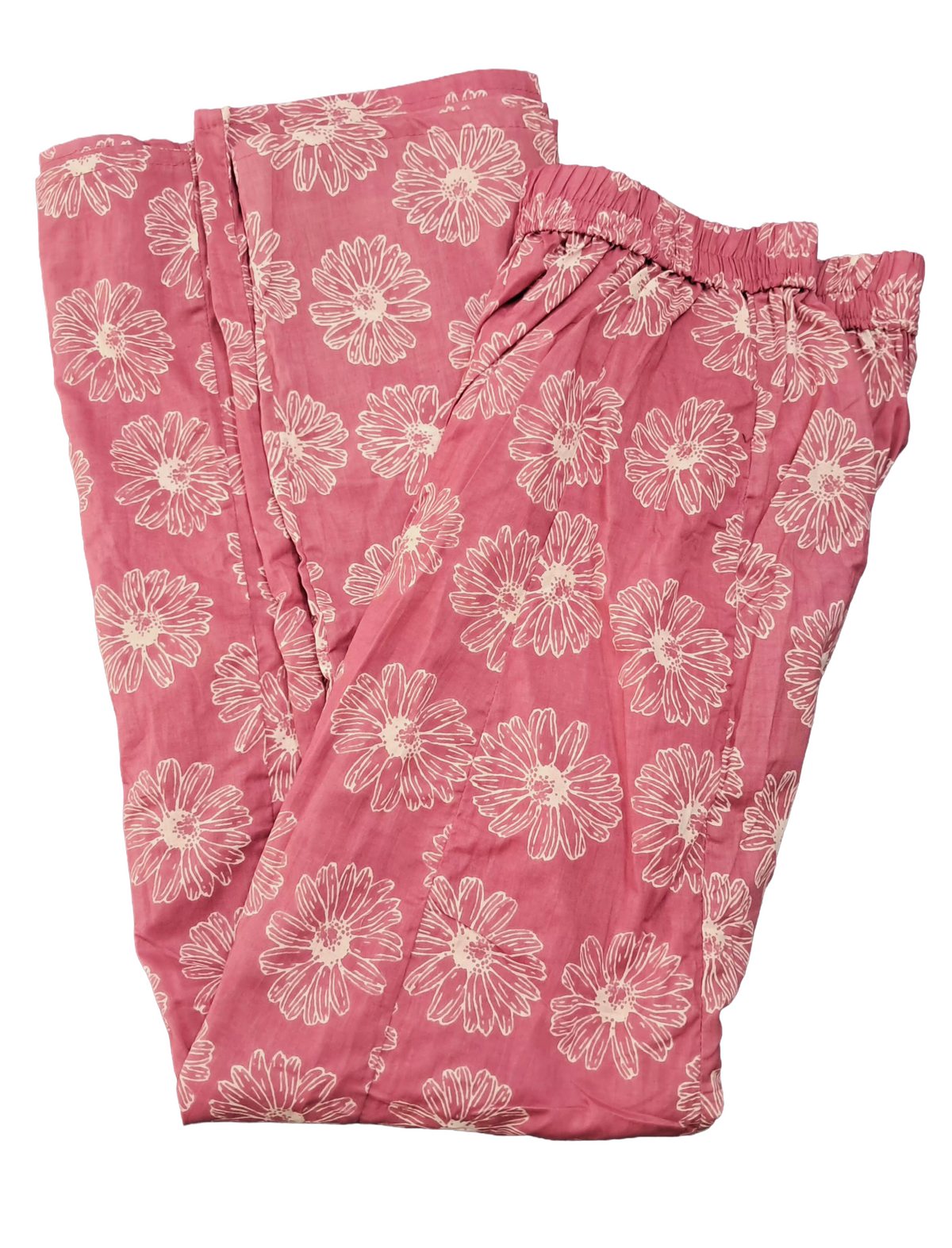 Women's Cotton 16 Kali Divider Skirt Palazzo Pants – White Flowers in peachish pink(without rope)