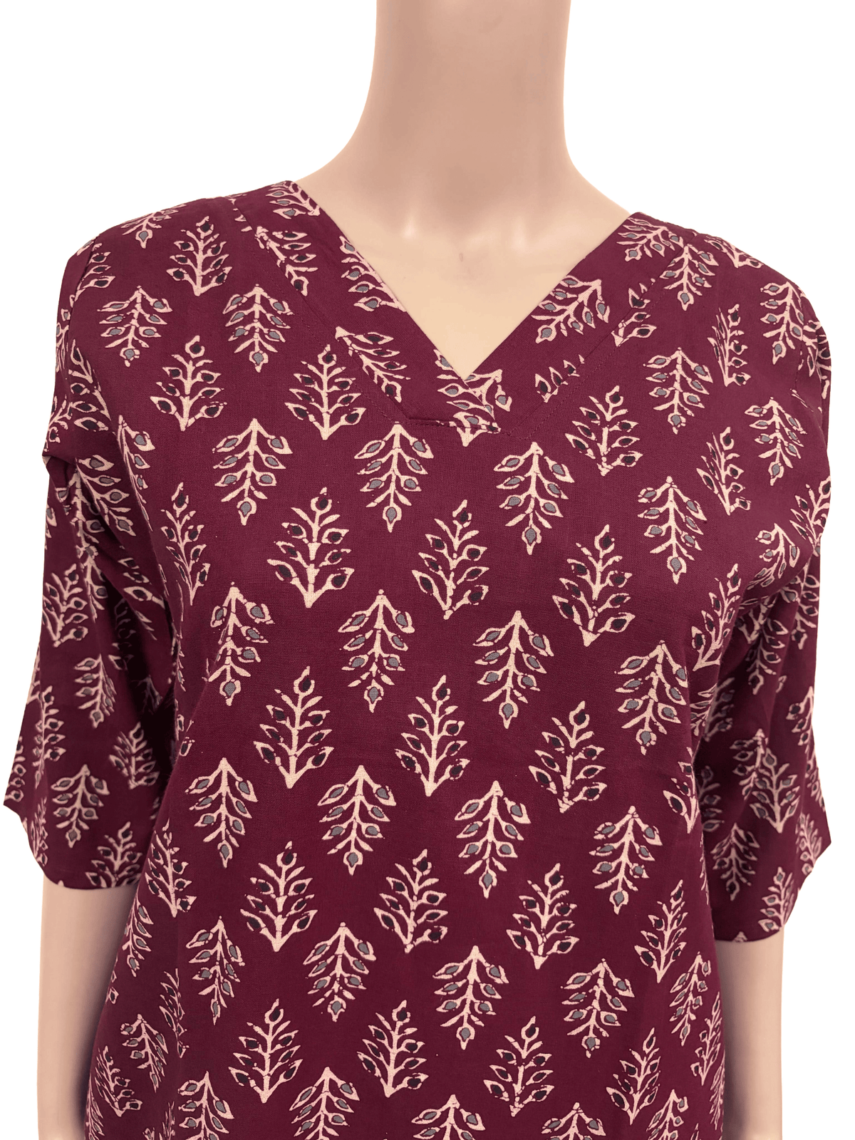 Women Co-Ord kurti with pant (Top with lining) | Pinkish Maroon Leafy Print