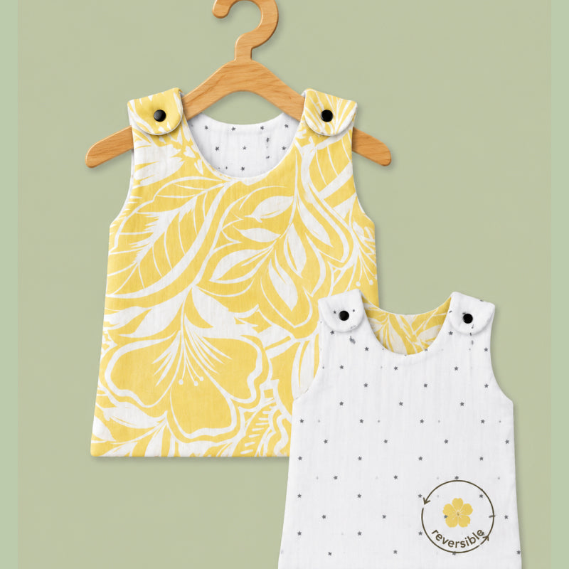 Baby Muslin reversible Shirt |  Button Jabla | Yellow flower leaf