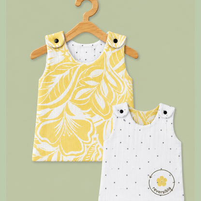 Baby Muslin reversible Shirt |  Button Jabla | Yellow flower leaf