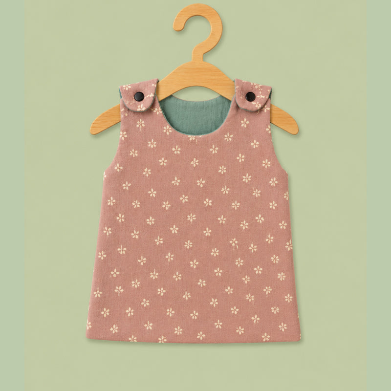 Baby Muslin reversible Shirt |  Button Jabla | Pastel brown with small flower