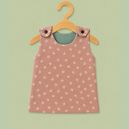 Baby Muslin reversible Shirt |  Button Jabla | Pastel brown with small flower