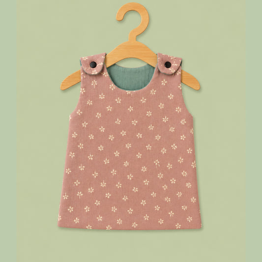 Baby Muslin reversible Shirt |  Button Jabla | Pastel brown with small flower
