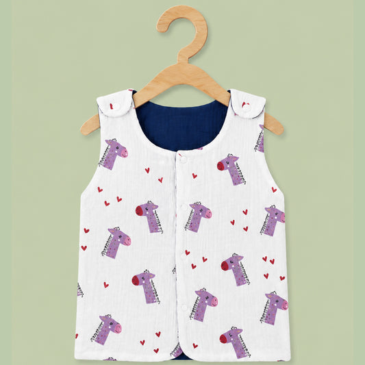 Baby Muslin reversible Shirt |  Button Jabla | Giraffe in white & Royal Blue