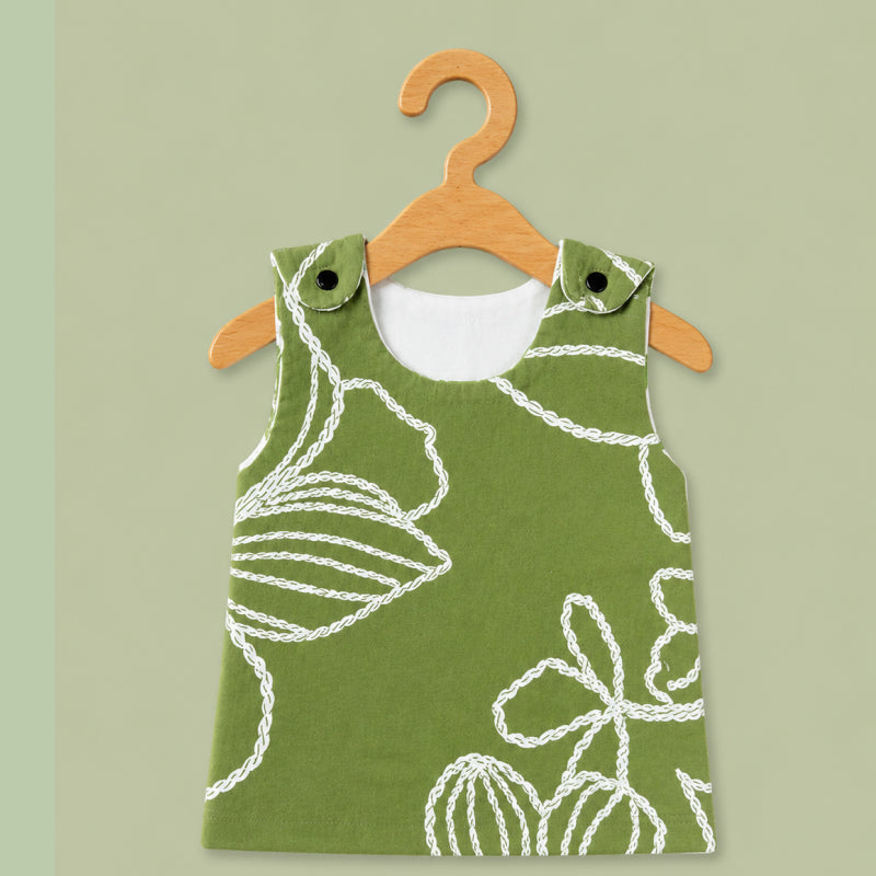 Baby Muslin reversible Shirt |  Button Jabla | Green leaf outline