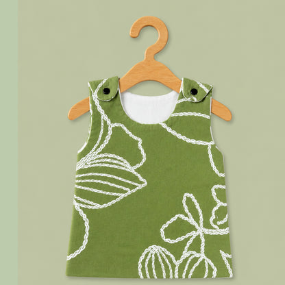 Baby Muslin reversible Shirt |  Button Jabla | Green leaf outline
