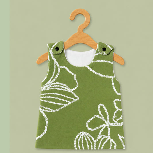 Baby Muslin reversible Shirt |  Button Jabla | Green leaf outline