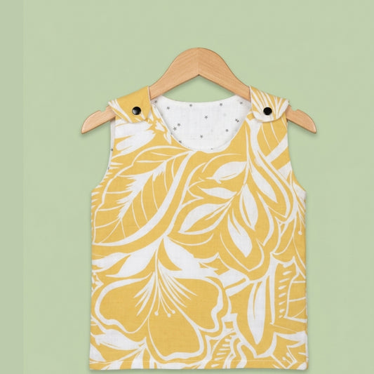 Baby Muslin reversible Shirt |  Button Jabla | Yellow flower leaf