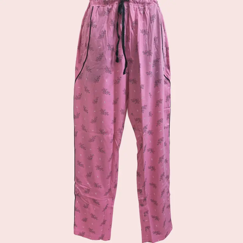 Women Track Pant | Romantic pink bunch of leaf with black tape  | WTRACK