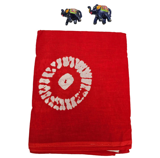 Mul Mul Cotton Saree | Round bhutta in red