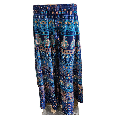 Women’s Cotton Flared Palazzo (Divider Skirt) with Drawstring| Royal Blue Elephant