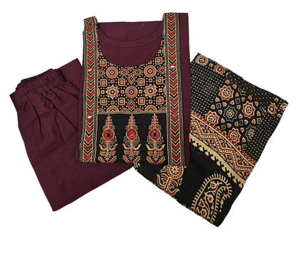 Women kurti with pant and dupatta |  Rich Wine print sets | DABUSET