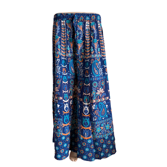 Women’s Cotton Flared Palazzo (Divider Skirt) with Drawstring| Royal blue Flower prints