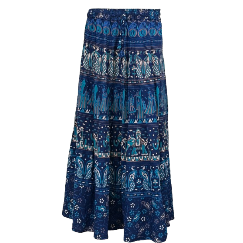 Women elasticated Skirt | Jaipuri Print | Fits up to XL| Royal blue Palanquin