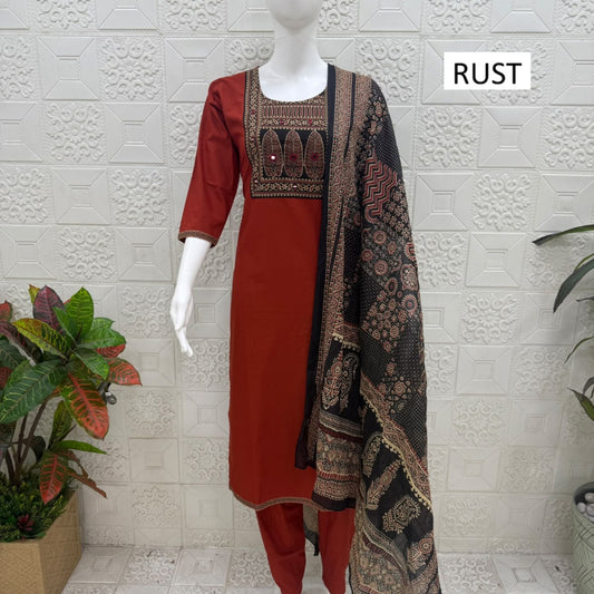 Women kurti with pant and dupatta |  Rust print sets | DABUSET