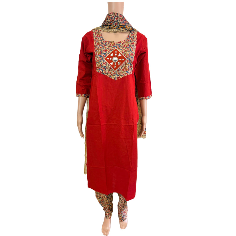 Women kurti with pant and dupatta | Brick Orange(Rust) kalamkaari sets | Dabuset