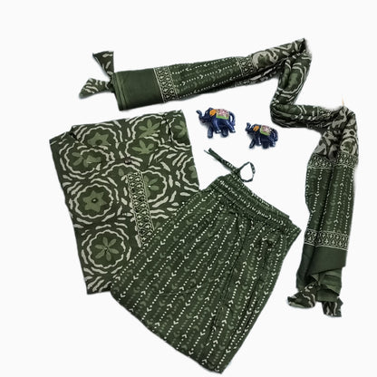 Women kurti with pant and Dupatta | Straight cut | Seaweed green sets