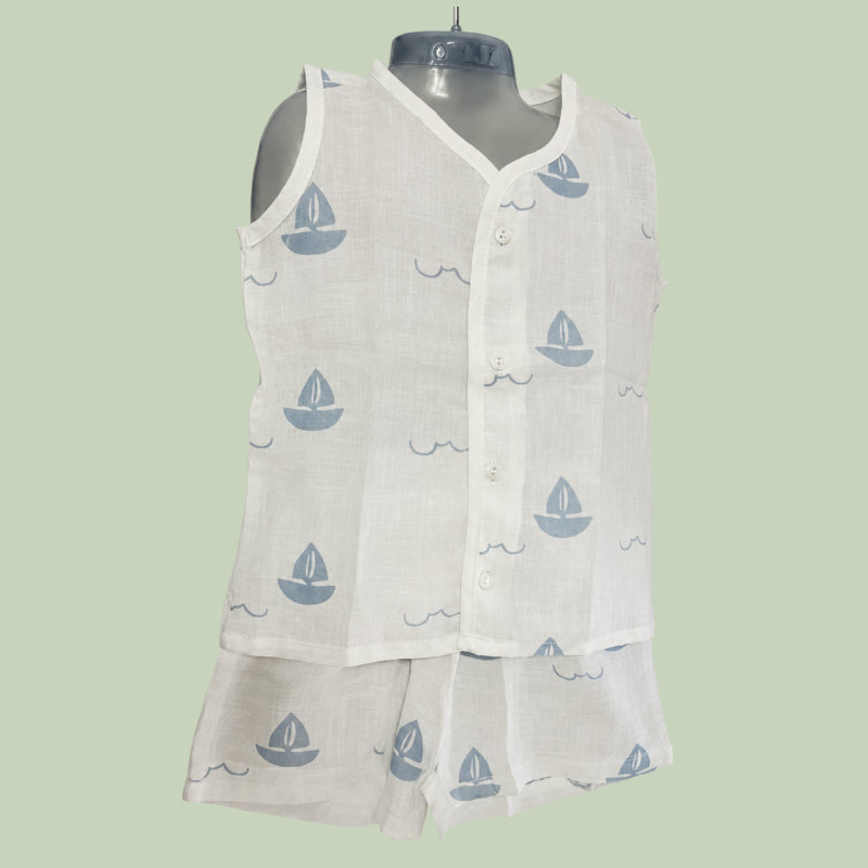 Baby Muslin Set Sleeveless | Ship print