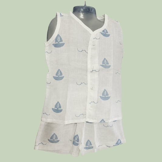 Baby Muslin Set Sleeveless | Ship print