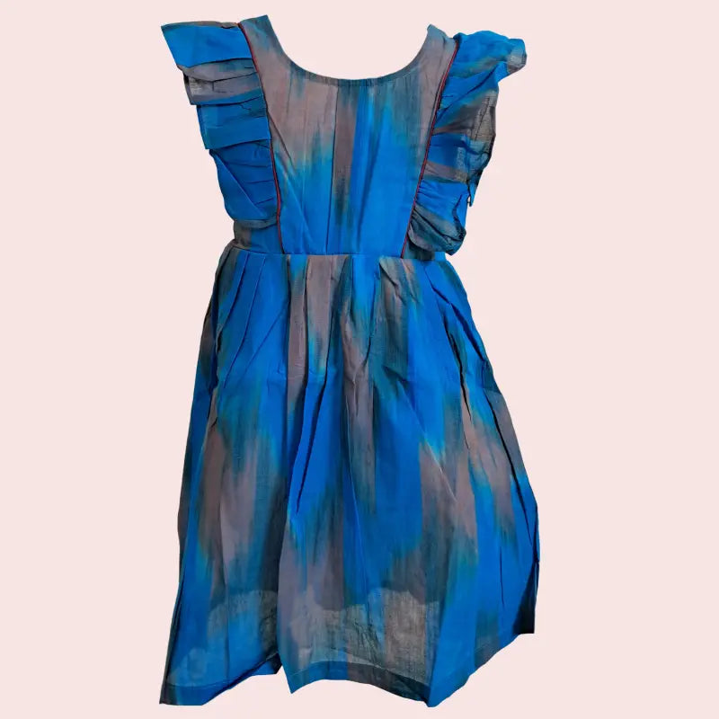 Cotton Ikkat Frocks |Sky blue with light maroon and maroon piping