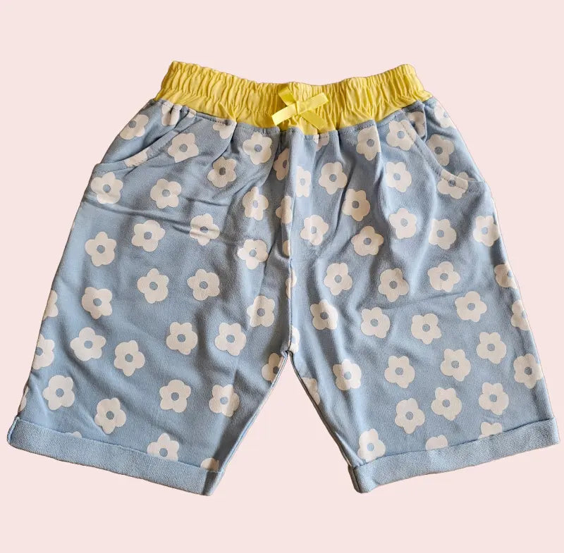 Girls Shorts | Small white flowers in blue
