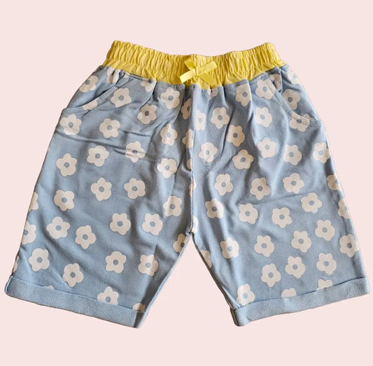 Girls Shorts | Small white flowers in blue