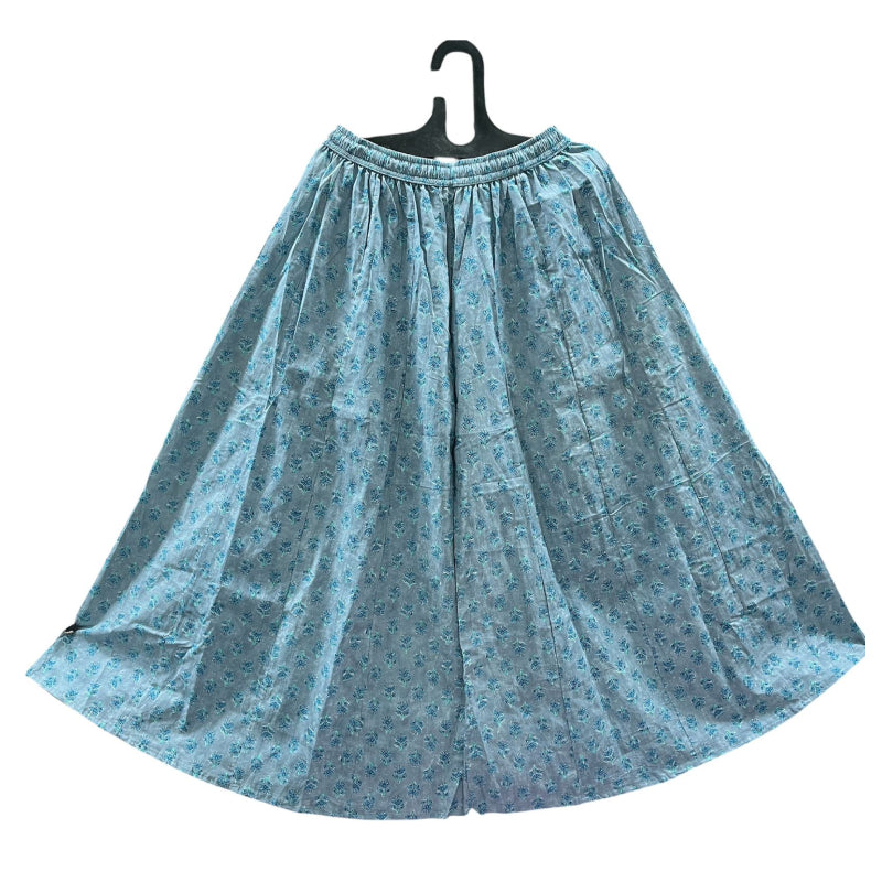 Women's Cotton 16 Kali Divider Skirt Palazzo Pants – Small Blue  Flowers In light Grey